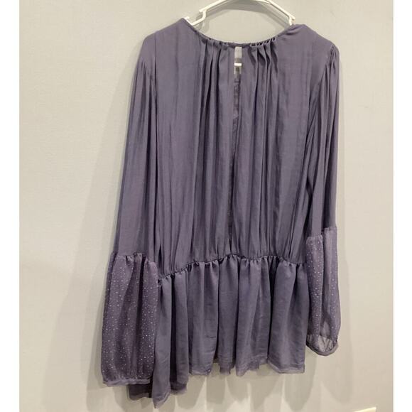 Free People Soul Serene Blouse Size Large Dusty Blue Lace Whimsigoth Boho NEW - Picture 5 of 13